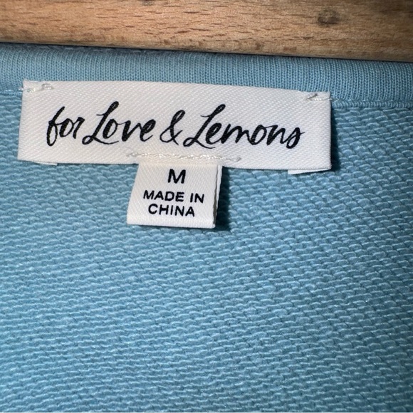 For Love & Lemons Harper Crop Hoodie Blue V Neck Drawstring Sweatshirt Size M‎ - Picture 10 of 13